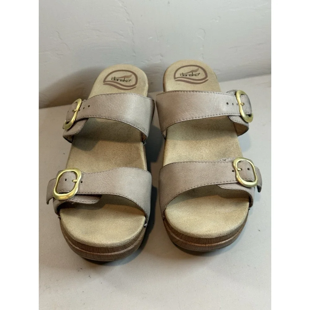 Dansko Sophie Taupe Leather Wedge Sandals US 9.5 10 2.25